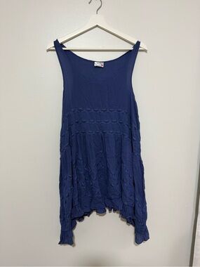 Free People Navy Perforated Scoop Neck Top